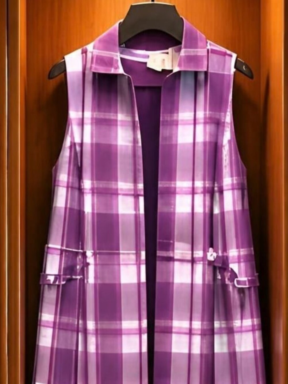 C.C. Hughes Wo Vest Purple & White Plaid Size L Collared Button Up Pockets